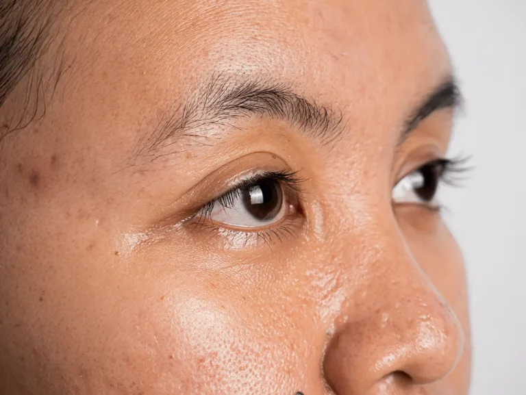 Nahaufnahme des Gesichts einer Frau mit kleineren Unreinheiten
